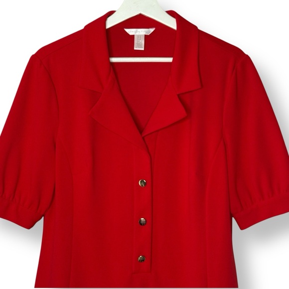 LONDON TIMES Red Collared Dress Gold Button Pullover Size 14 - Picture 4 of 8
